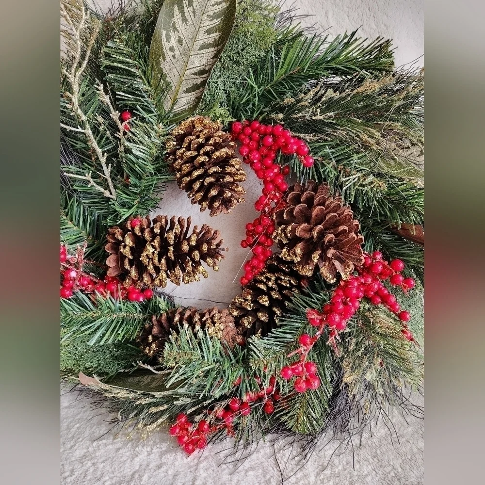 New large 24 in Christmas Wreath with gold pinecone